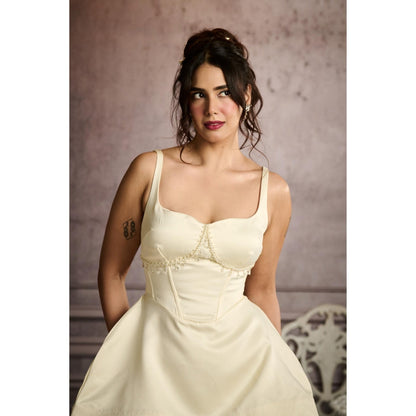 Lea Clothing Meredith Off-White Hand Embroidered Mini Corset Dress