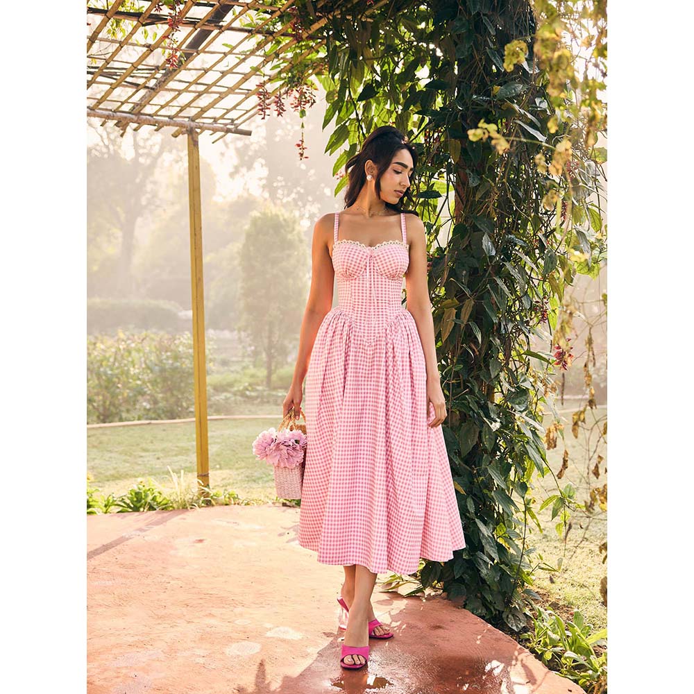 Lea Clothing Alaya Pink Midi Corset Dress