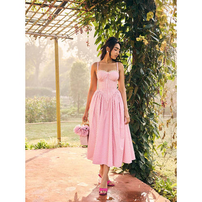 Lea Clothing Alaya Pink Midi Corset Dress