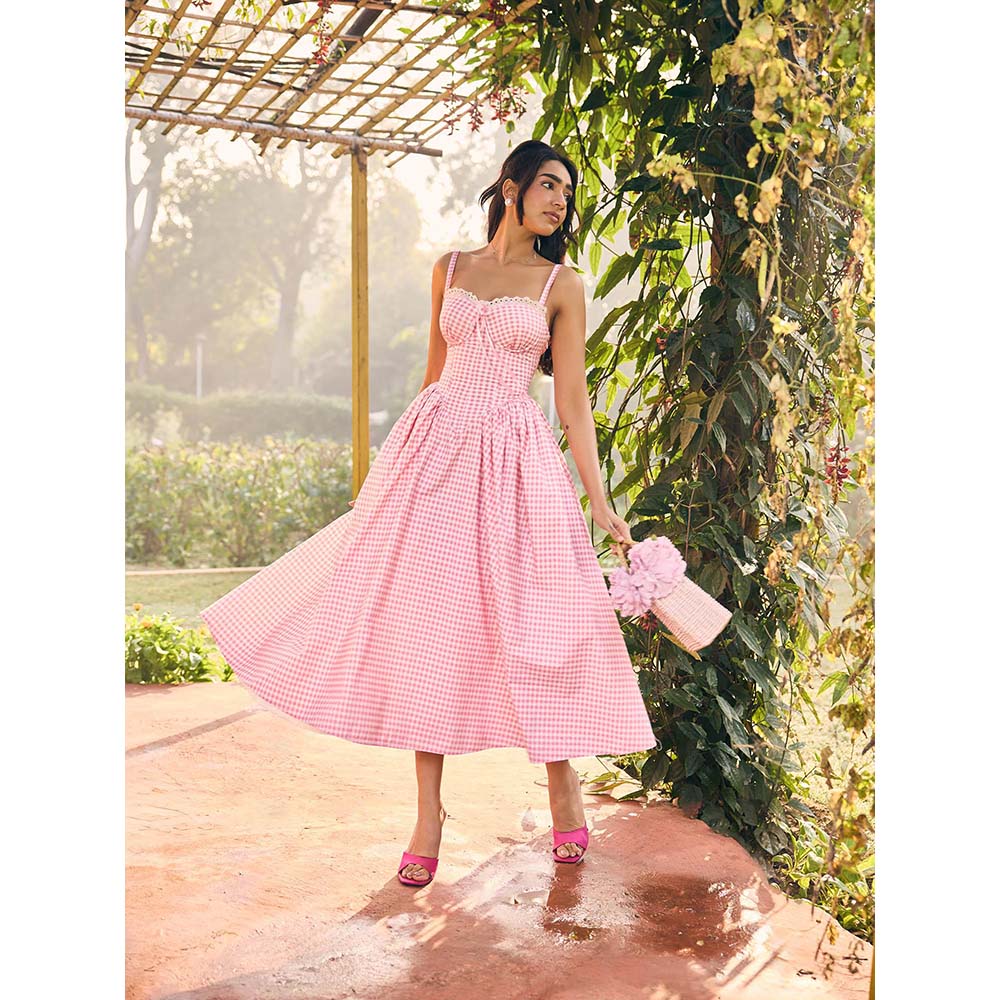 Lea Clothing Alaya Pink Midi Corset Dress
