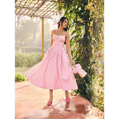 Lea Clothing Alaya Pink Midi Corset Dress