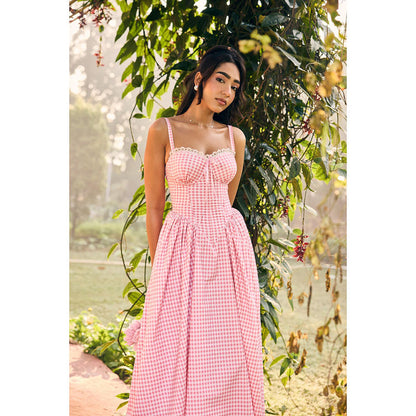 Lea Clothing Alaya Pink Midi Corset Dress