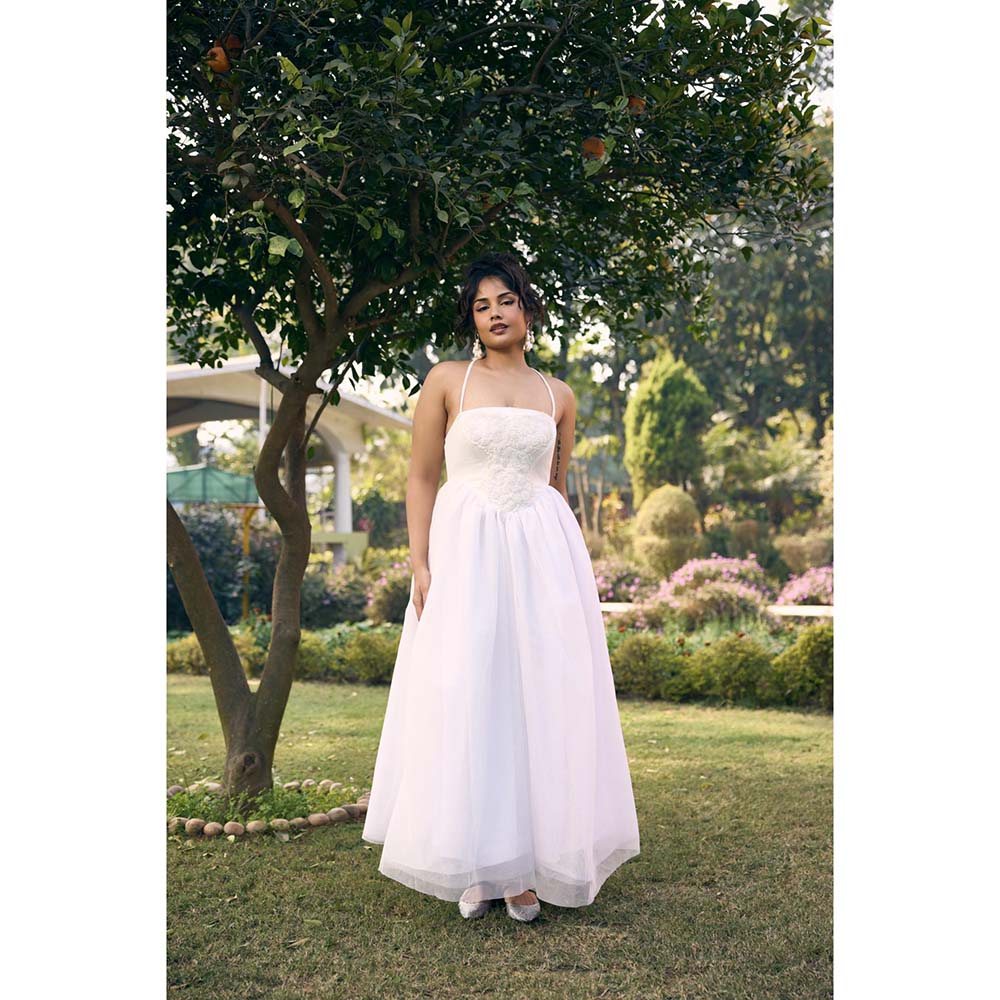 Lea Clothing Charisse White Embroidered Puff Dress