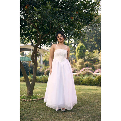 Lea Clothing Charisse White Embroidered Puff Dress