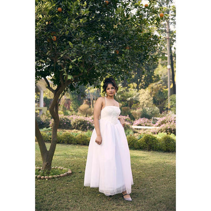 Lea Clothing Charisse White Embroidered Puff Dress