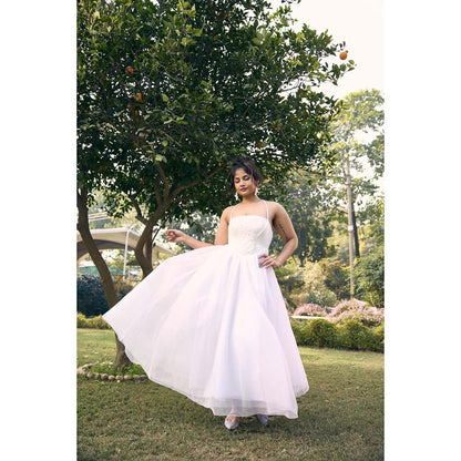 Lea Clothing Charisse White Embroidered Puff Dress