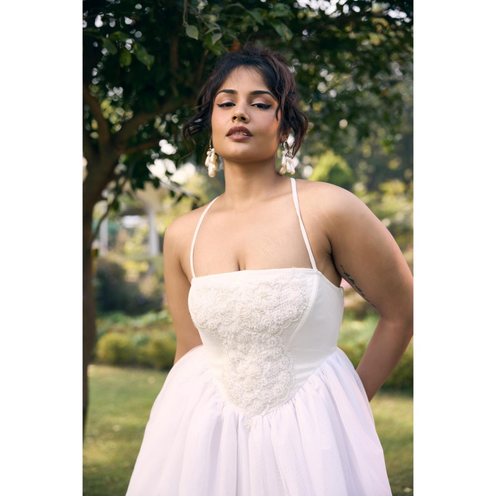 Lea Clothing Charisse White Embroidered Puff Dress