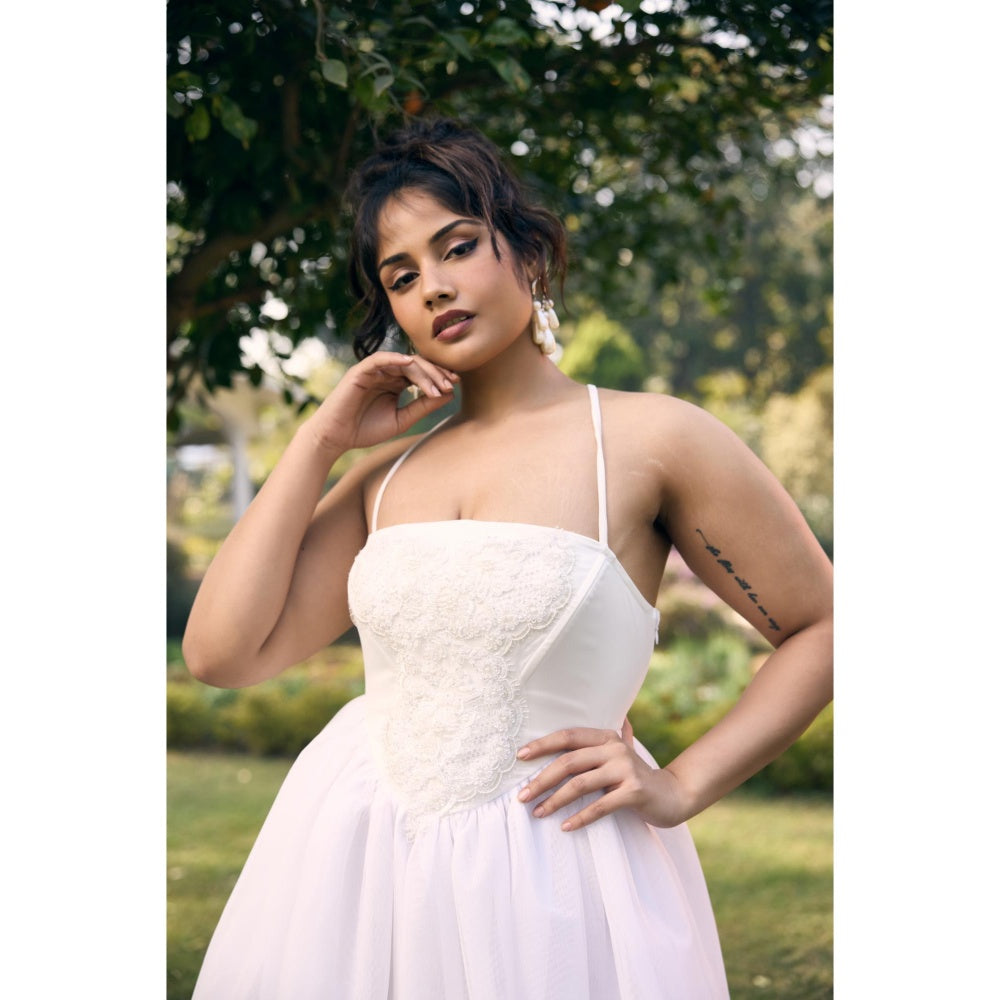 Lea Clothing Charisse White Embroidered Puff Dress