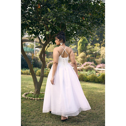 Lea Clothing Charisse White Embroidered Puff Dress