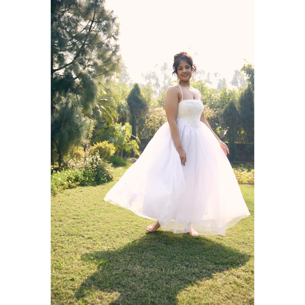 Lea Clothing Charisse White Embroidered Puff Dress