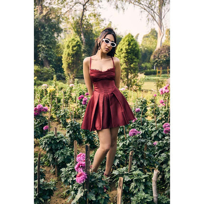 Lea Clothing Dora Red Satin Mini Corset Dress