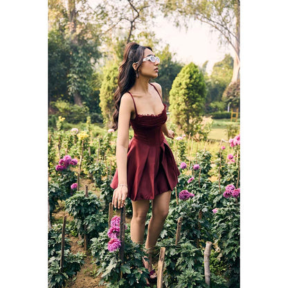 Lea Clothing Dora Red Satin Mini Corset Dress