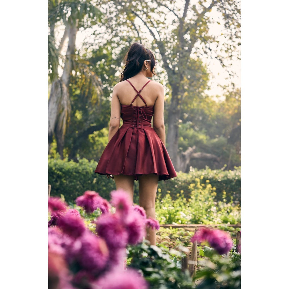 Lea Clothing Dora Red Satin Mini Corset Dress