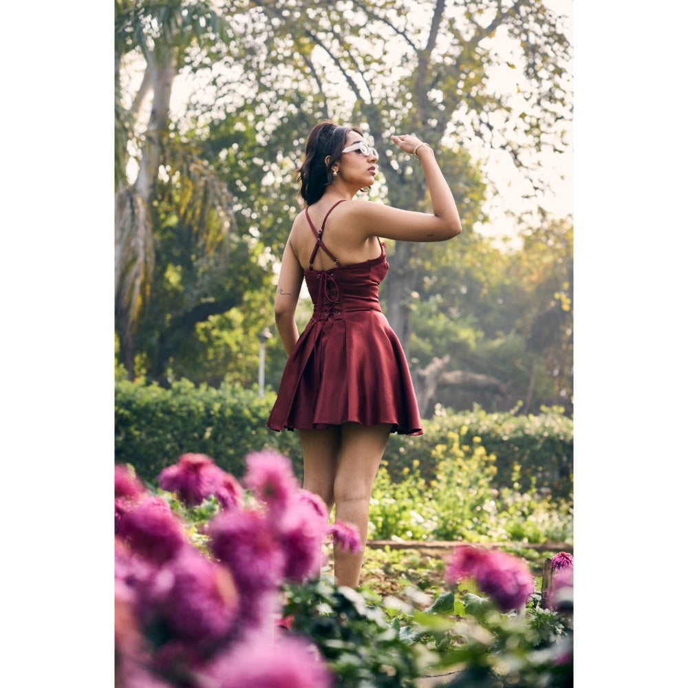 Lea Clothing Dora Red Satin Mini Corset Dress