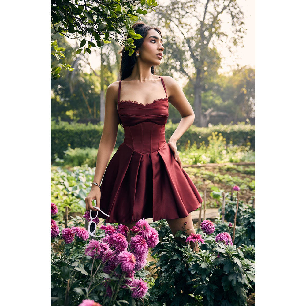 Lea Clothing Dora Red Satin Mini Corset Dress