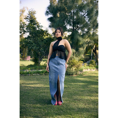 Lea Clothing Deanna Blue Denim Maxi Skirt