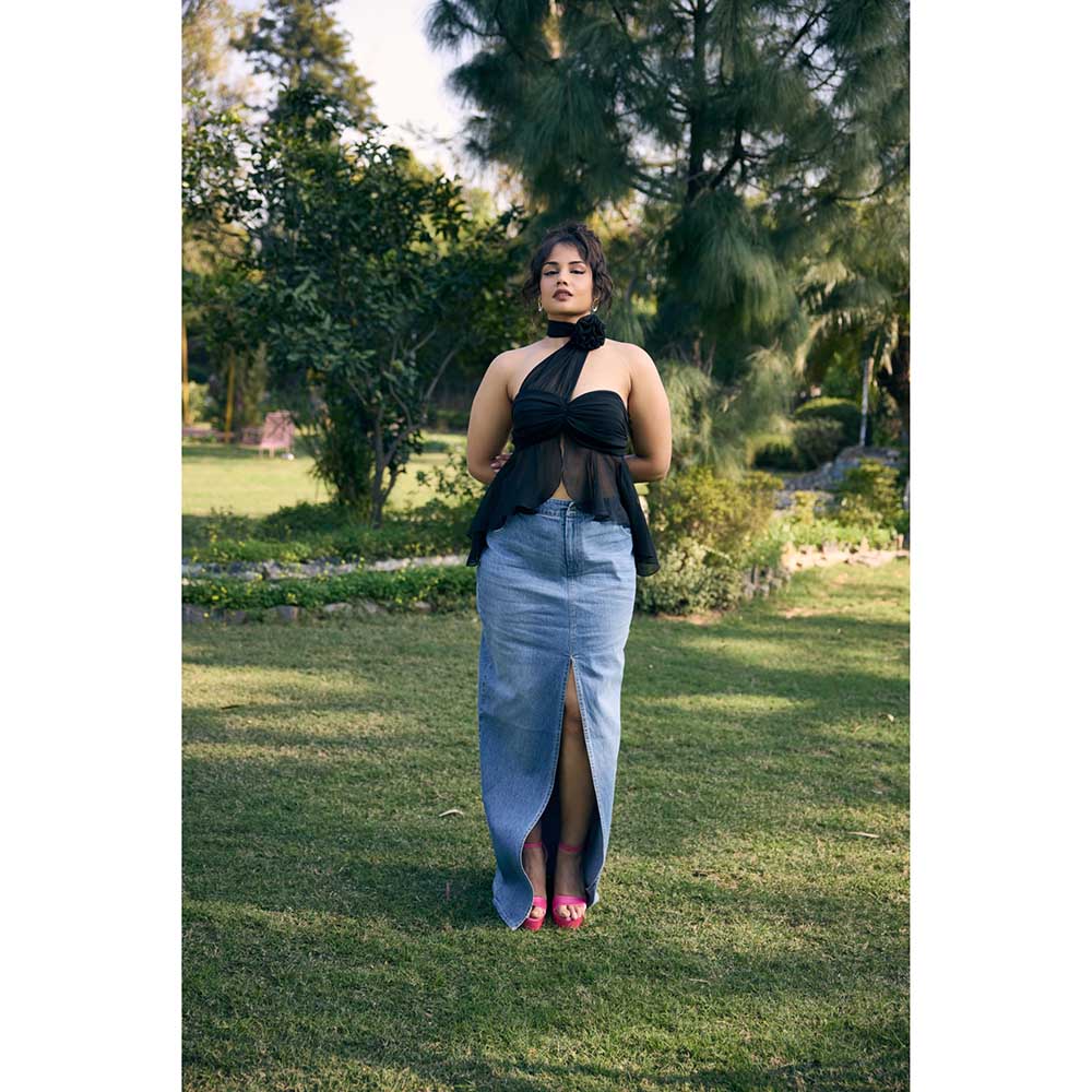 Lea Clothing Deanna Blue Denim Maxi Skirt