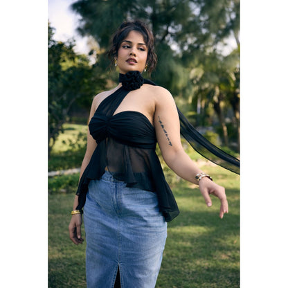 Lea Clothing Deanna Blue Denim Maxi Skirt