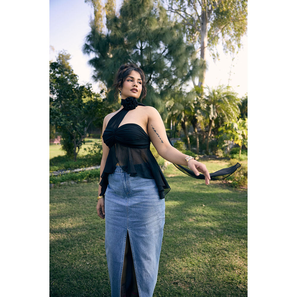 Lea Clothing Deanna Blue Denim Maxi Skirt