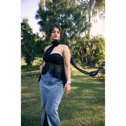 Lea Clothing Deanna Blue Denim Maxi Skirt