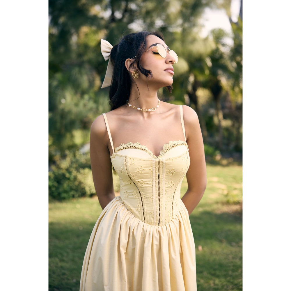 Lea Clothing Yellow Edwina Butter Corset Midi Dress
