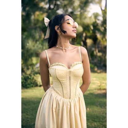 Lea Clothing Yellow Edwina Butter Corset Midi Dress