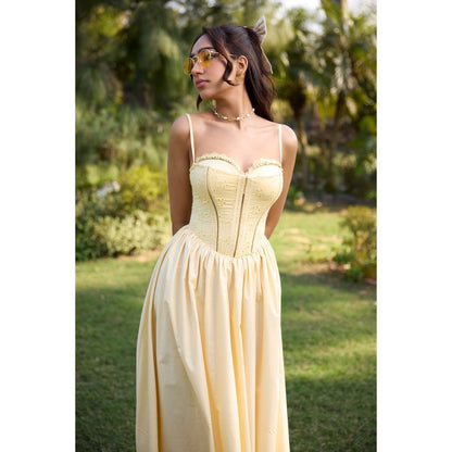 Lea Clothing Yellow Edwina Butter Corset Midi Dress