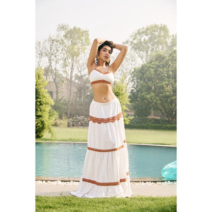 Lea Clothing Avelyn White Skirt with Contrast Lace