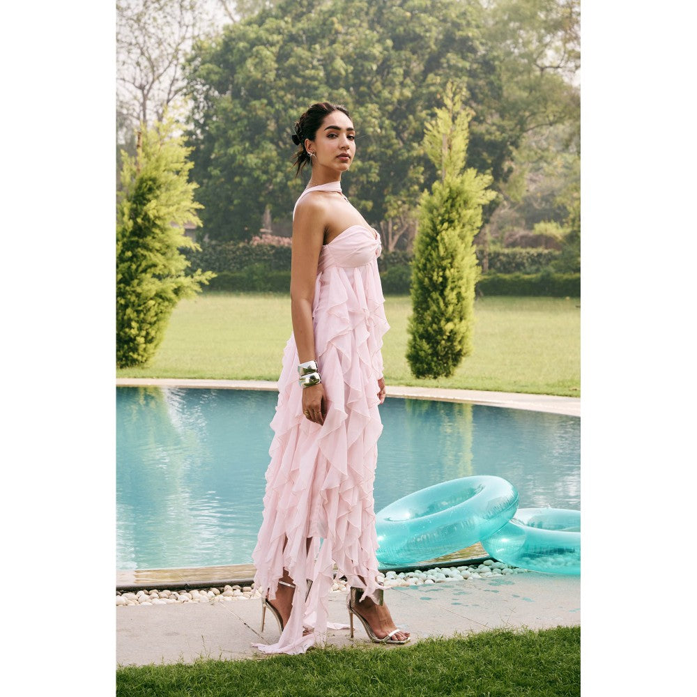 Lea Clothing Nikolina Baby Pink Frill Maxi Dress