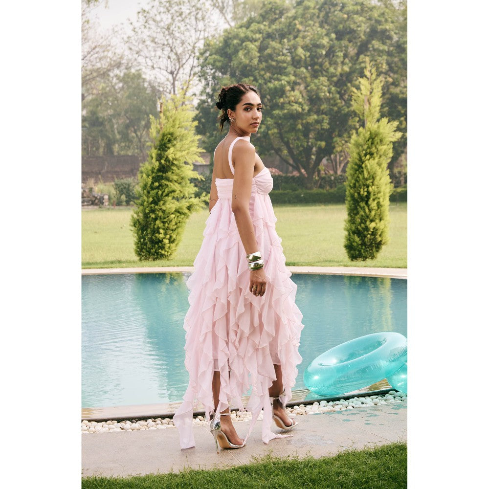 Lea Clothing Nikolina Baby Pink Frill Maxi Dress