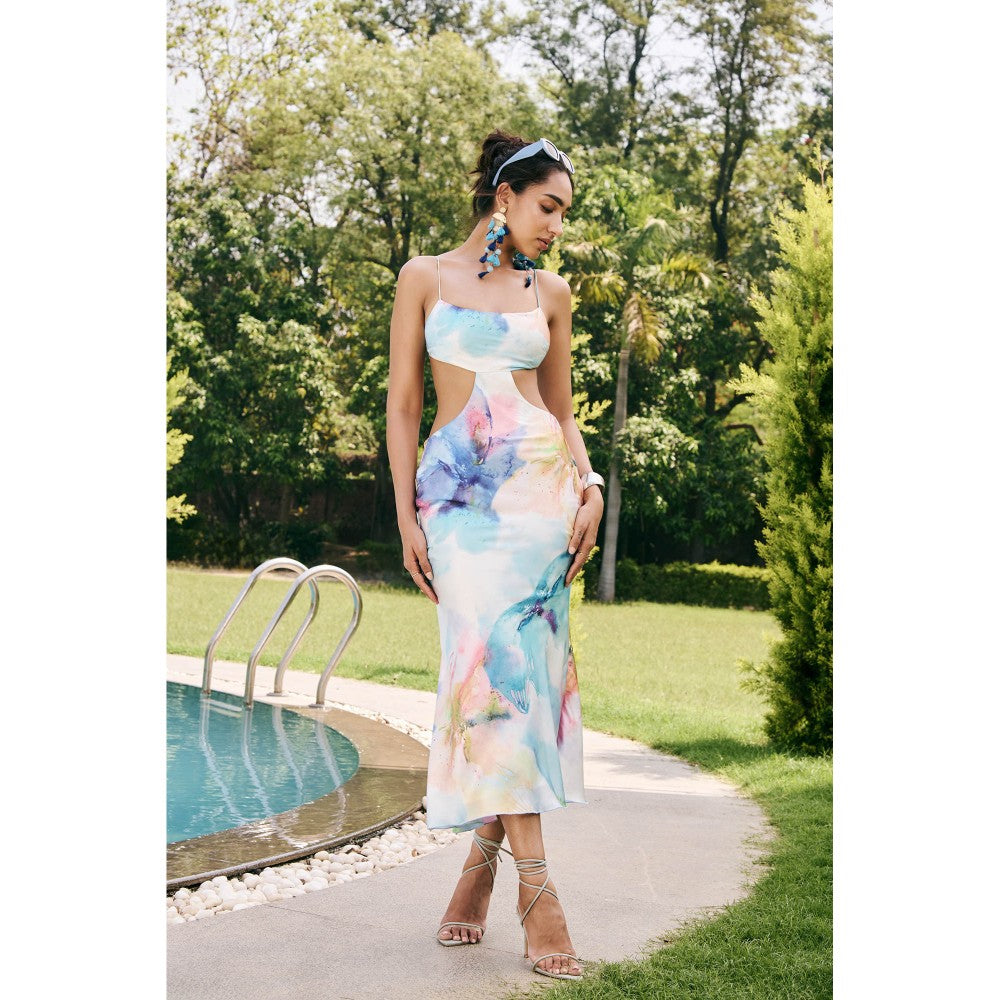 Lea Clothing Melina Multi Bloom Cutout Midi Dress