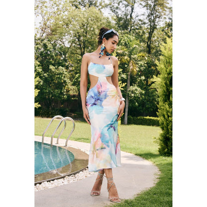 Lea Clothing Melina Multi Bloom Cutout Midi Dress