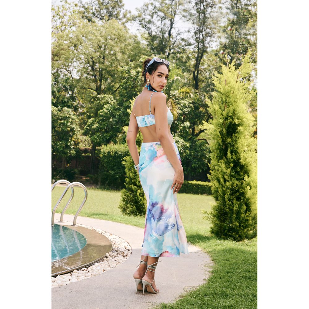 Lea Clothing Melina Multi Bloom Cutout Midi Dress