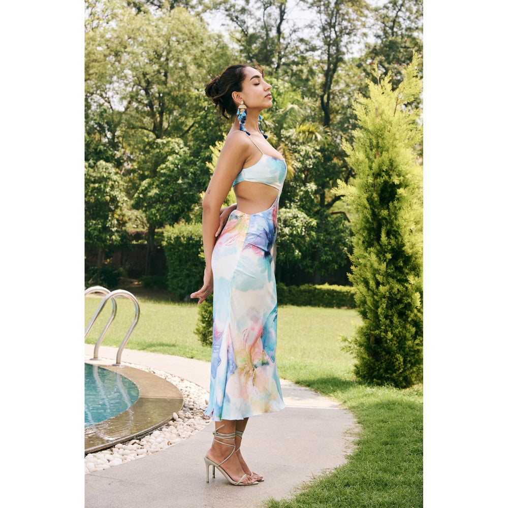 Lea Clothing Melina Multi Bloom Cutout Midi Dress