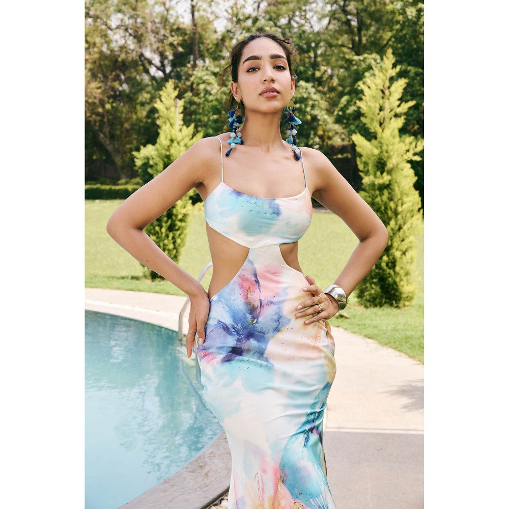 Lea Clothing Melina Multi Bloom Cutout Midi Dress