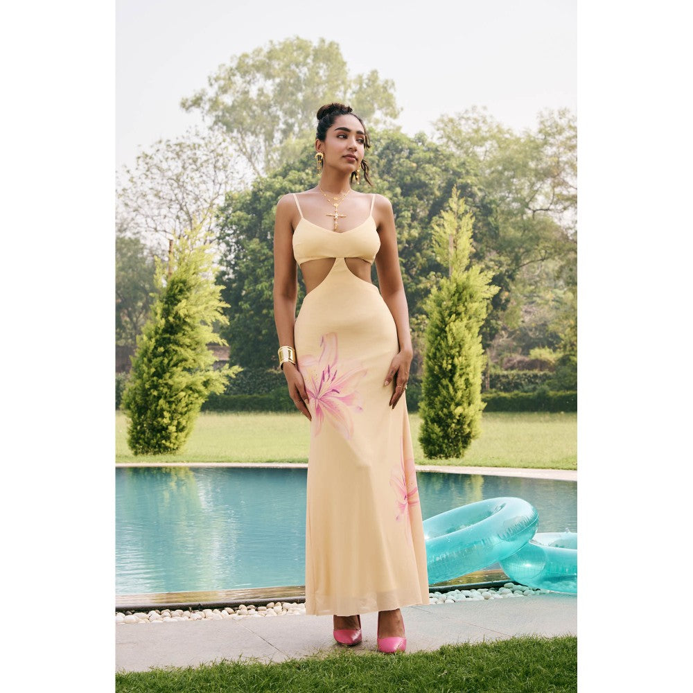 Lea Clothing Marigold Butter Yellow Bloom Maxi Dress