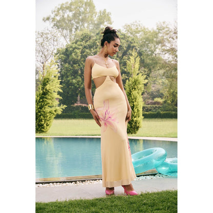 Lea Clothing Marigold Butter Yellow Bloom Maxi Dress