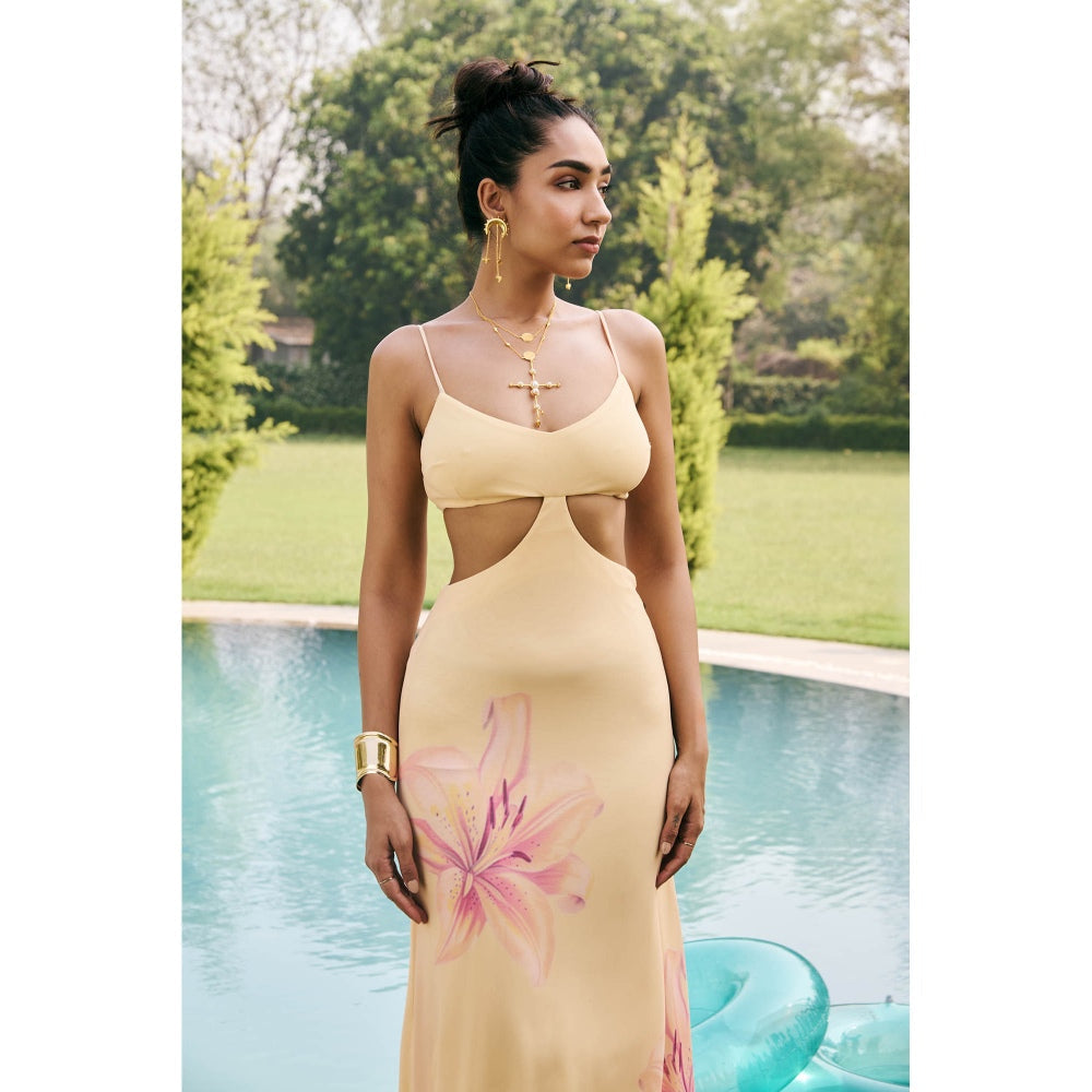 Lea Clothing Marigold Butter Yellow Bloom Maxi Dress