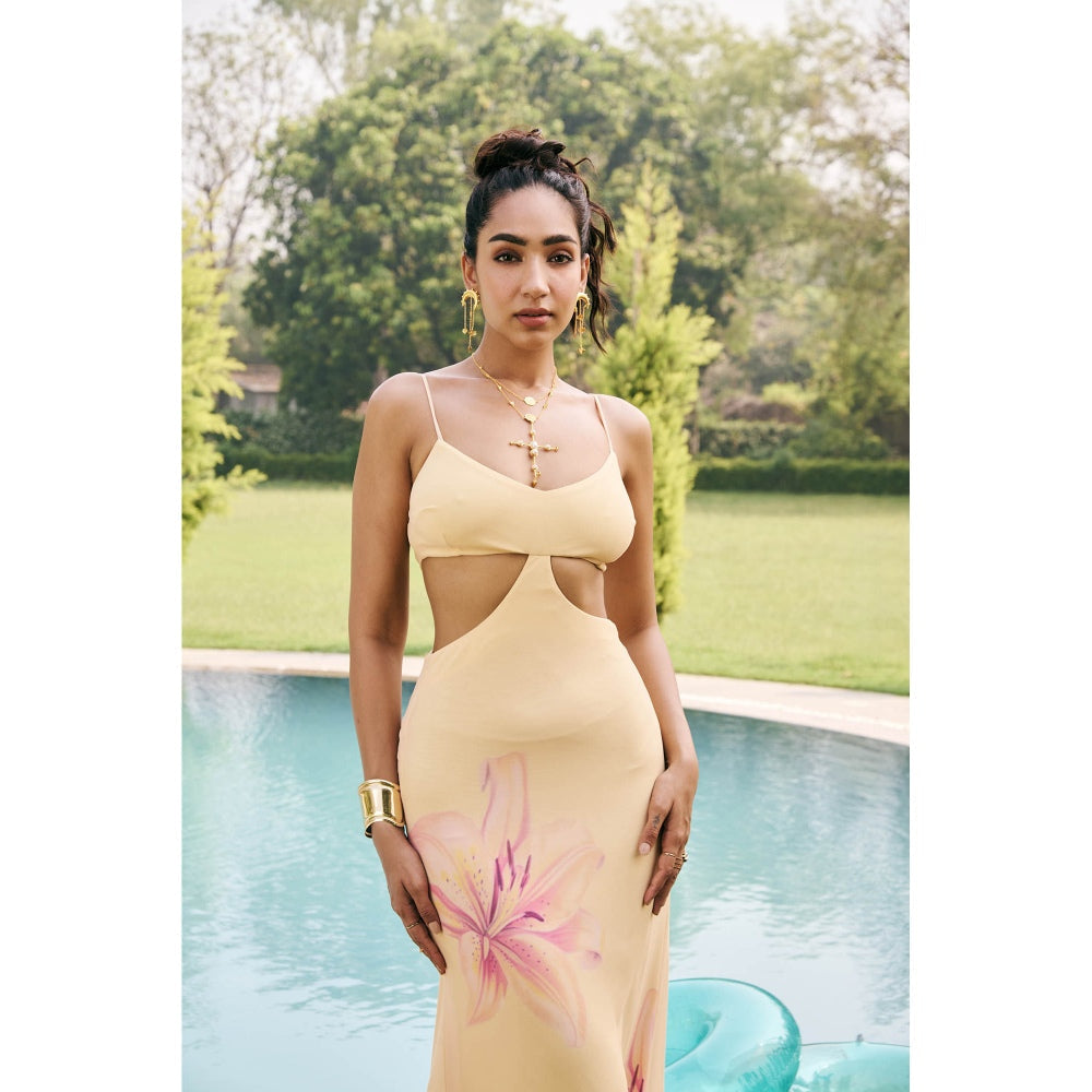 Lea Clothing Marigold Butter Yellow Bloom Maxi Dress