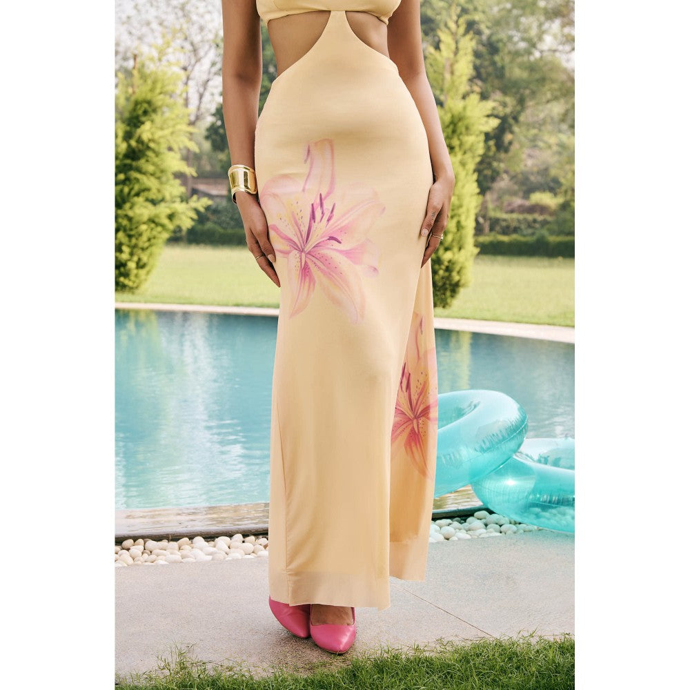 Lea Clothing Marigold Butter Yellow Bloom Maxi Dress