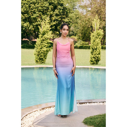 Lea Clothing Multi-Color Elira Ombre Satin Maxi Dress