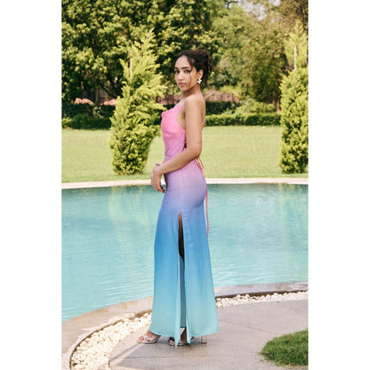 Lea Clothing Multi-Color Elira Ombre Satin Maxi Dress