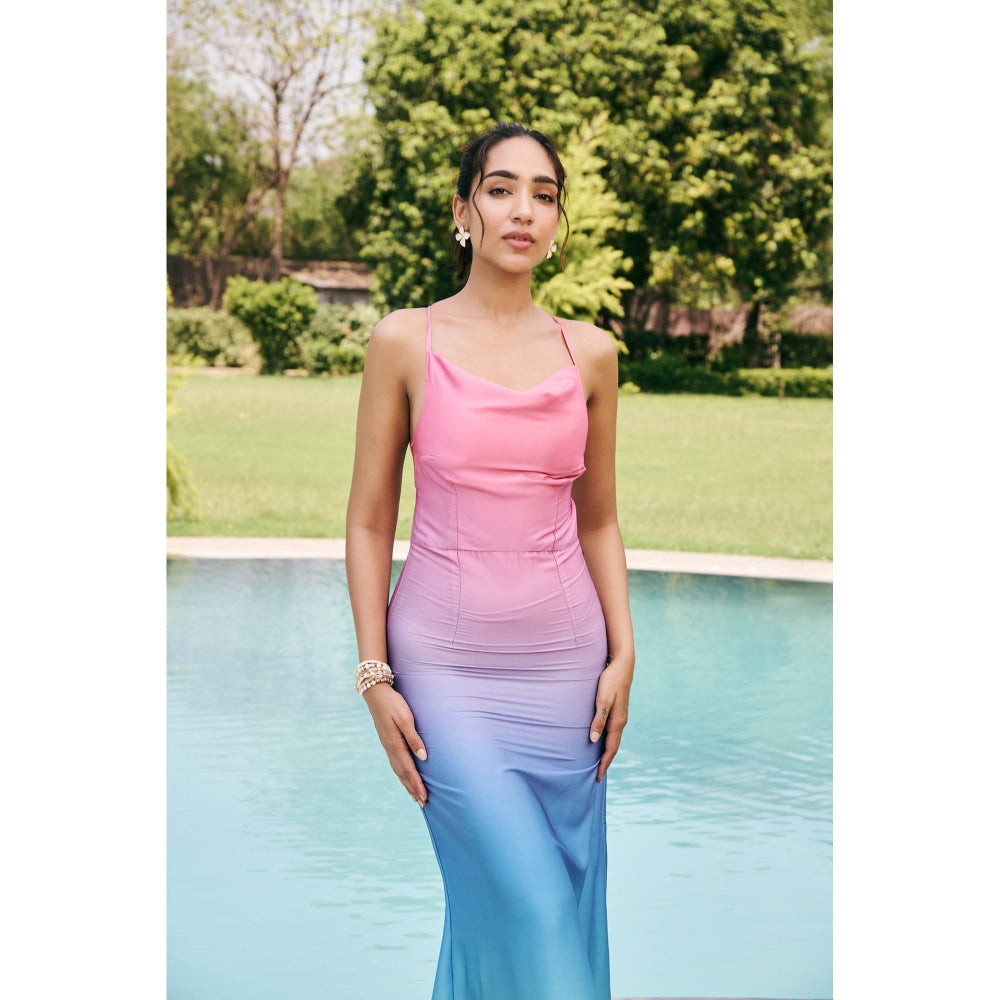 Lea Clothing Multi-Color Elira Ombre Satin Maxi Dress