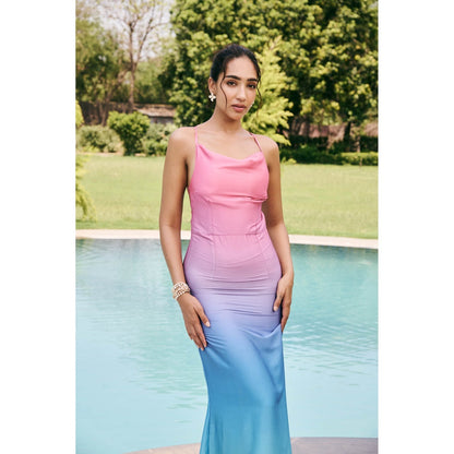 Lea Clothing Multi-Color Elira Ombre Satin Maxi Dress