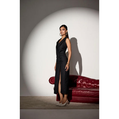 Lea Clothing Valeriya Black Pinstripe Waistcoat Dress
