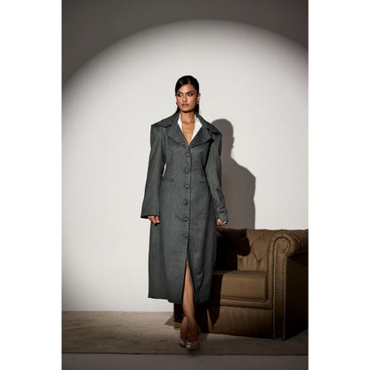 Lea Clothing Marcella Grey Houndstooth Trench Coat