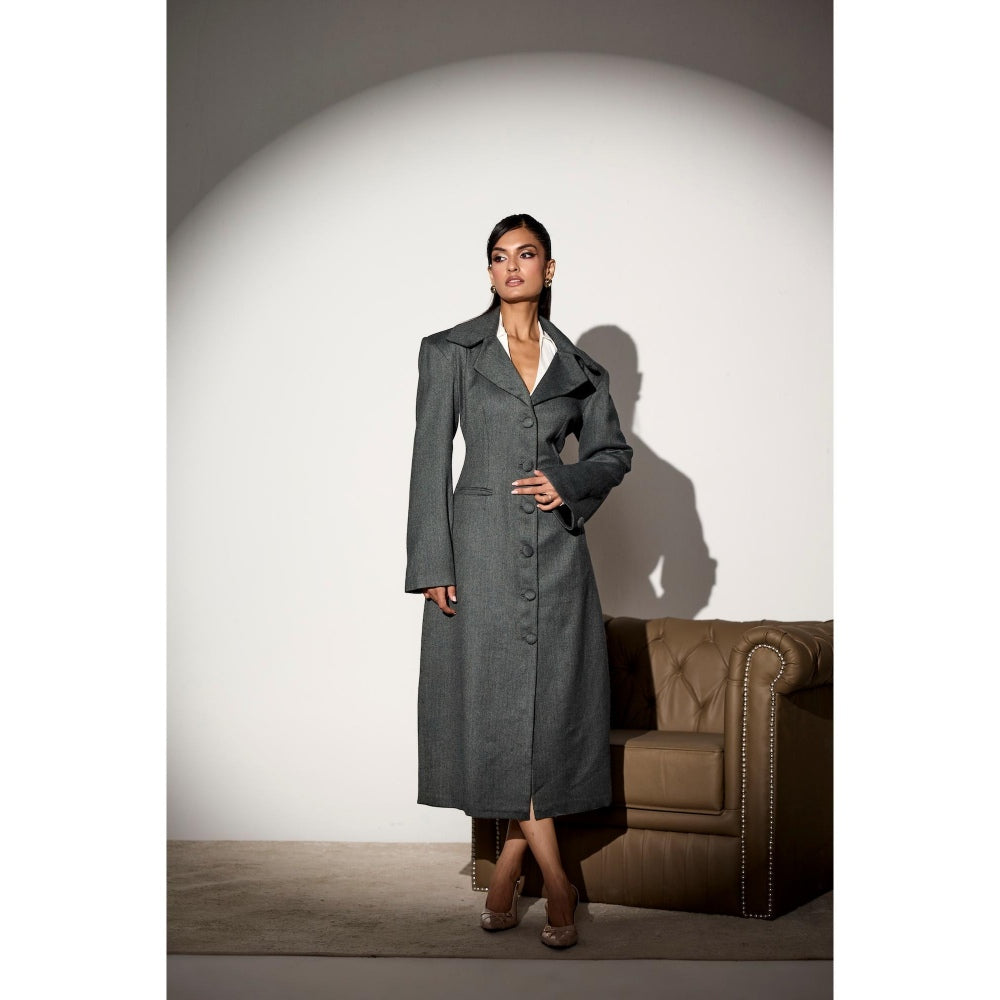 Lea Clothing Marcella Grey Houndstooth Trench Coat
