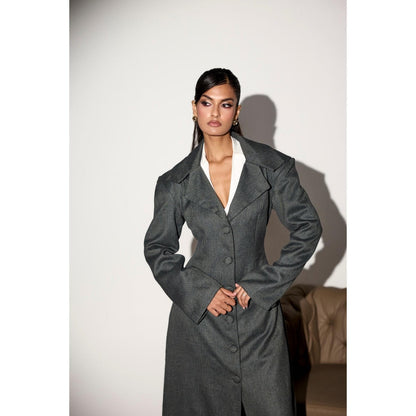 Lea Clothing Marcella Grey Houndstooth Trench Coat