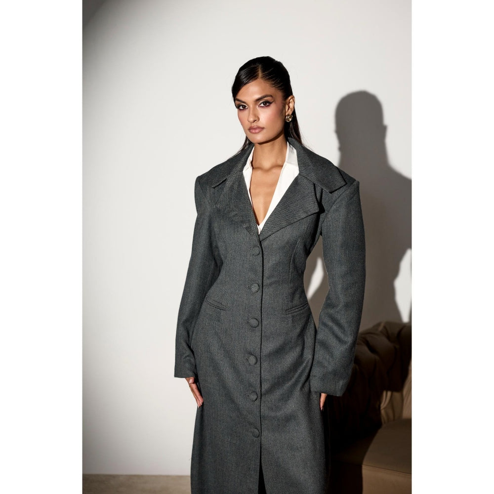 Lea Clothing Marcella Grey Houndstooth Trench Coat