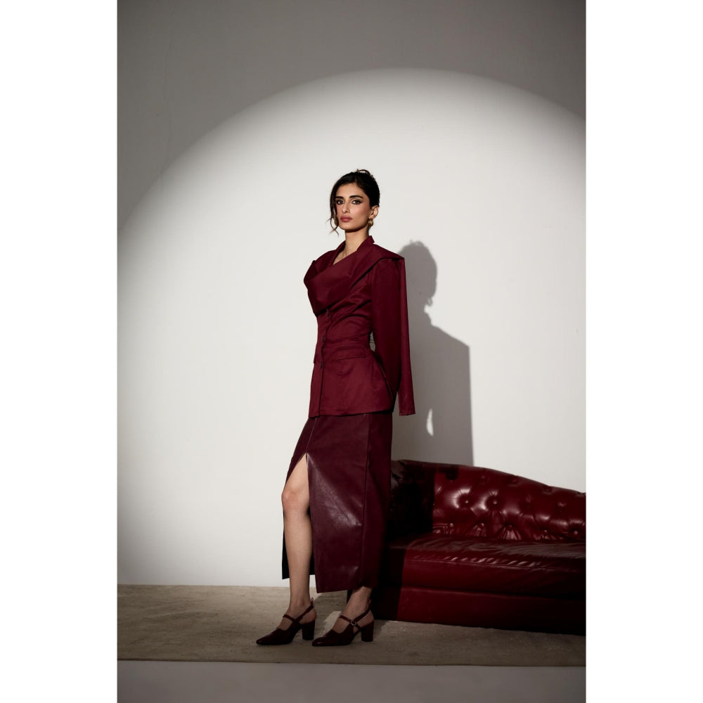 Lea Clothing Carmella Maroon Structured Blazer with Shawl